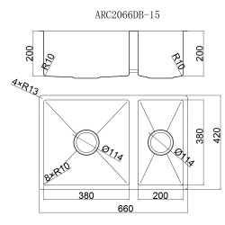 Elleci ARCA系列1.5mm不銹鋼手工鋅盆 ARC2066DB-15