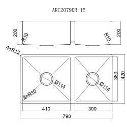 Elleci ARCA系列1.5mm不銹鋼手工鋅盆 ARC2079DB-15