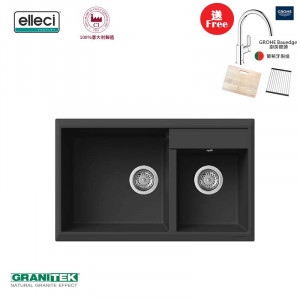 Elleci Florence 335 Ghisa(金屬黑)花崗岩石枱上盆(送GROHE 廚房龍頭|Elleci木砧板|304不銹鋼卷墊)