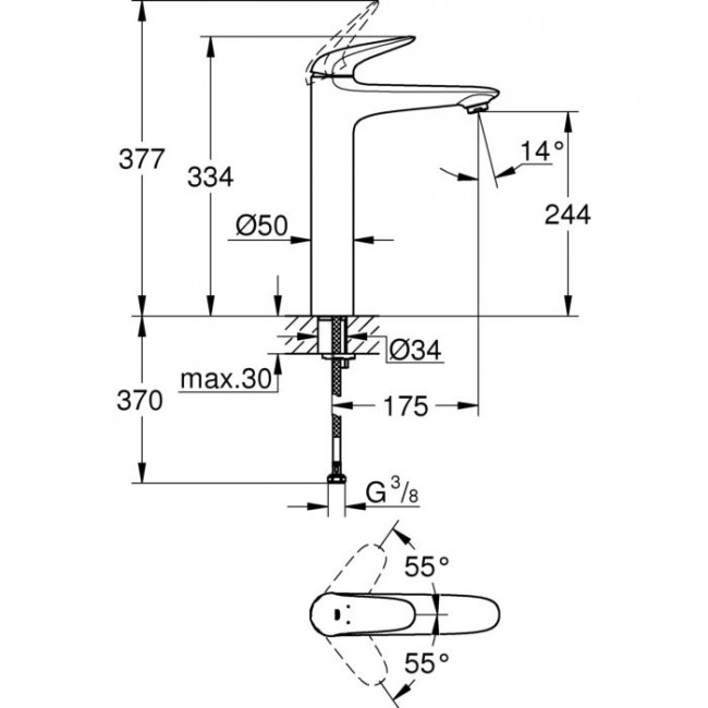 GROHE EuroStyle Solid高身面盆龍頭 23719003 GROHE EuroStyle Solid高身面盆龍頭 23719003