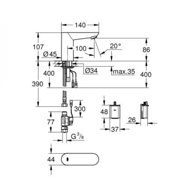 GROHE Euroeco Cosmopolitan E 感應面盆龍頭(冷水) 36271000 GROHE Euroeco Cosmopolitan E 感應面盆龍頭(冷水) 36271000